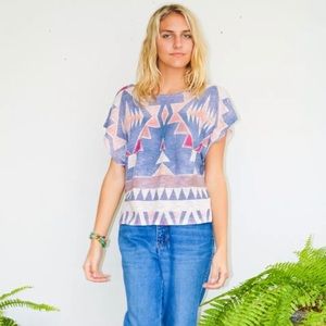 tribal blue & red pattern dolman sleeve blouse